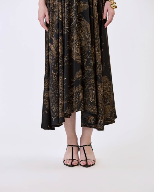 SIXDO G-Black Wide Neck Woven Flared Dress
